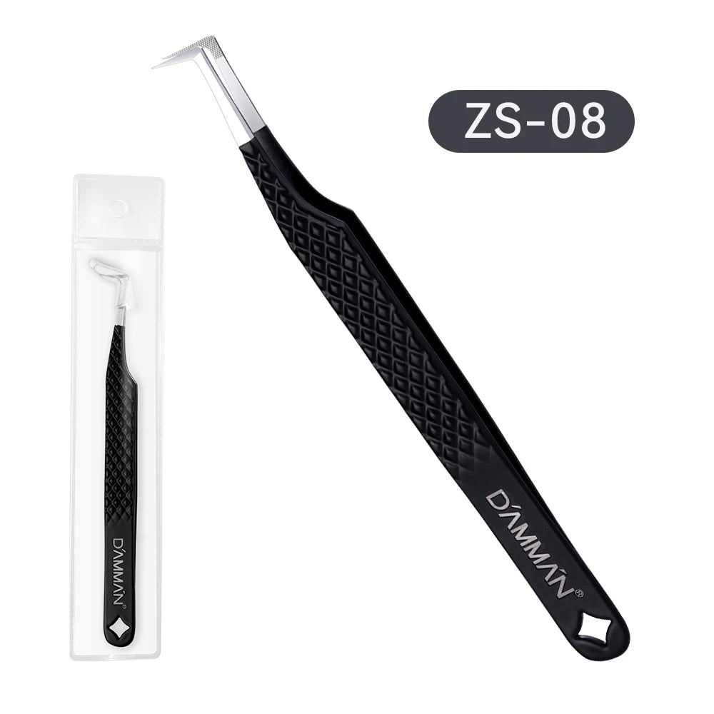 DAMMAN Fiber Tip Lash Extensions Tweezers Professional Eyelash Tweezers Anti-slip Lash Tweezers Eyelash Extension Supplies