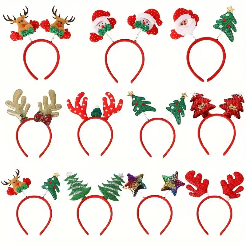A Set of 11 Christmas Reindeer Hair Bands, Cute Plastic Hair Clips, Holiday Party Decorations, Women's Fashionable Hair