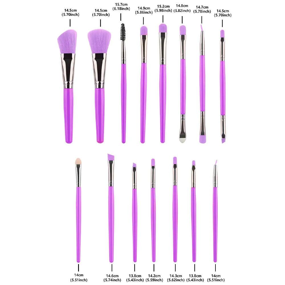 15pc Makeup Brushes Set Face Eyes Make Up Brush Eyelash Eyeshadow Eyebrow Eyeliner Foundation Powder Blush Highlight Lips Brush