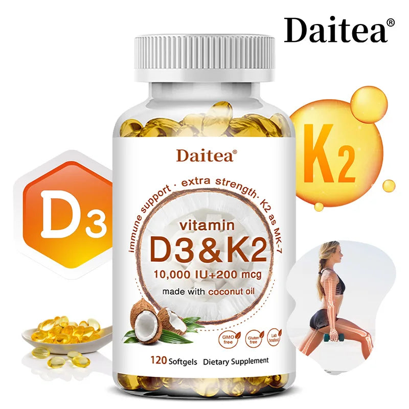 Vitamin D3+K2 Capsules - Help Calcium Metabolism Promote Bone Teeth and Skin Health Support Immunity