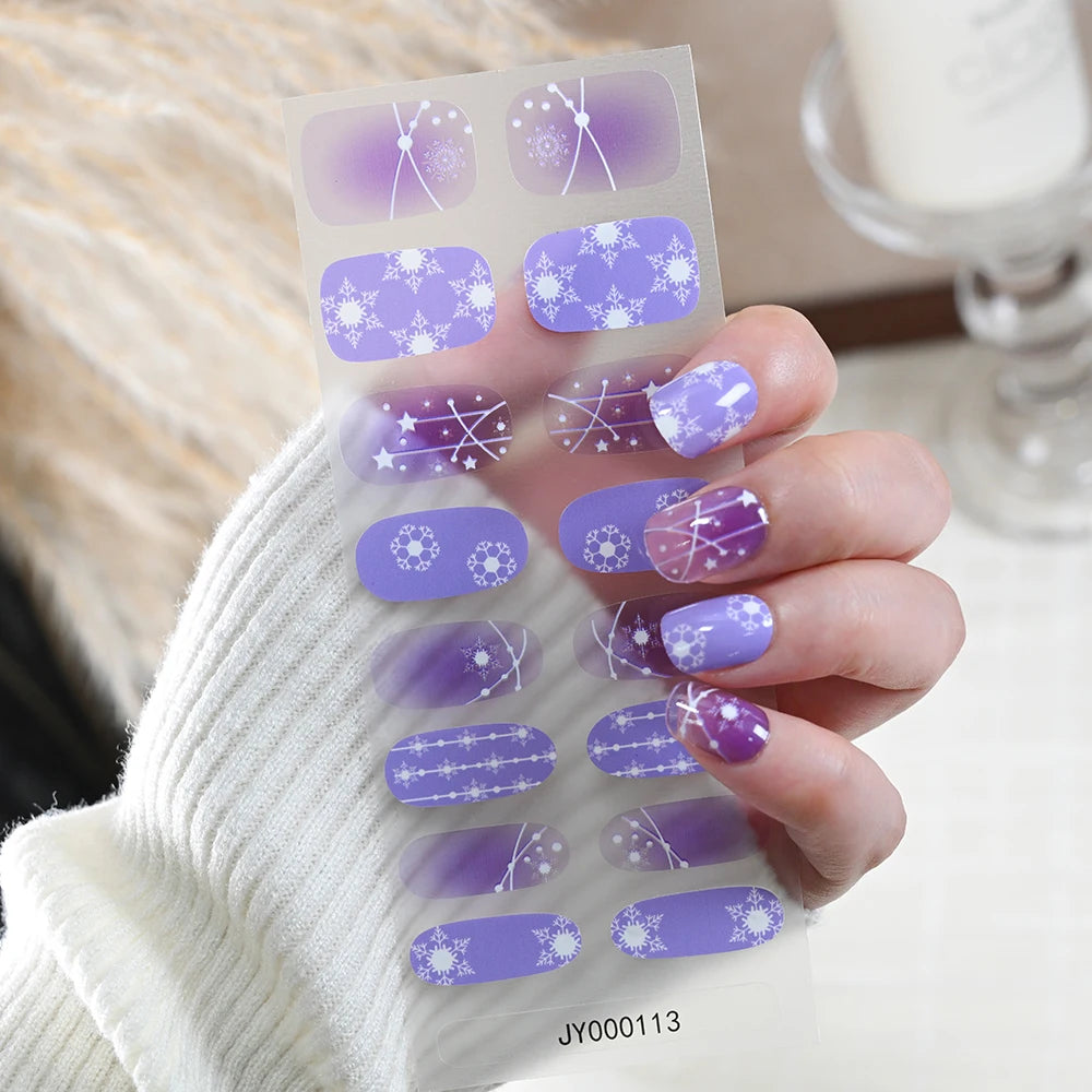 16Tips Christmas Nail Polish Stickers Baking Free Snowflake Santa Claus Elk Design Self-adhesive Nail Art Wrap Xmas Nail Decals*