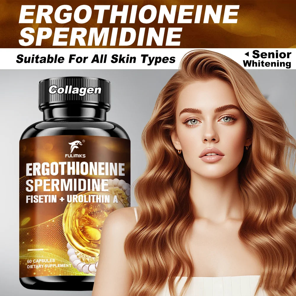 Ergothioneine Spermidine Supplement, with Urolithin A, Support Skin Elasticity, Antioxidant, Promotes Cell Protection, Skin Glow