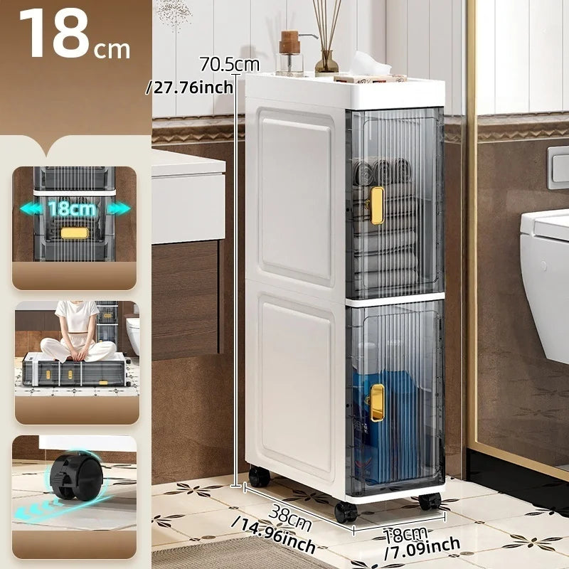 18cm Narrow Storage Cabinet, Multi-Tier Slim Organizer for Bathroom/Living Room, Holds Towel/Tissue/Cosmetic, Space-Saving Shelf