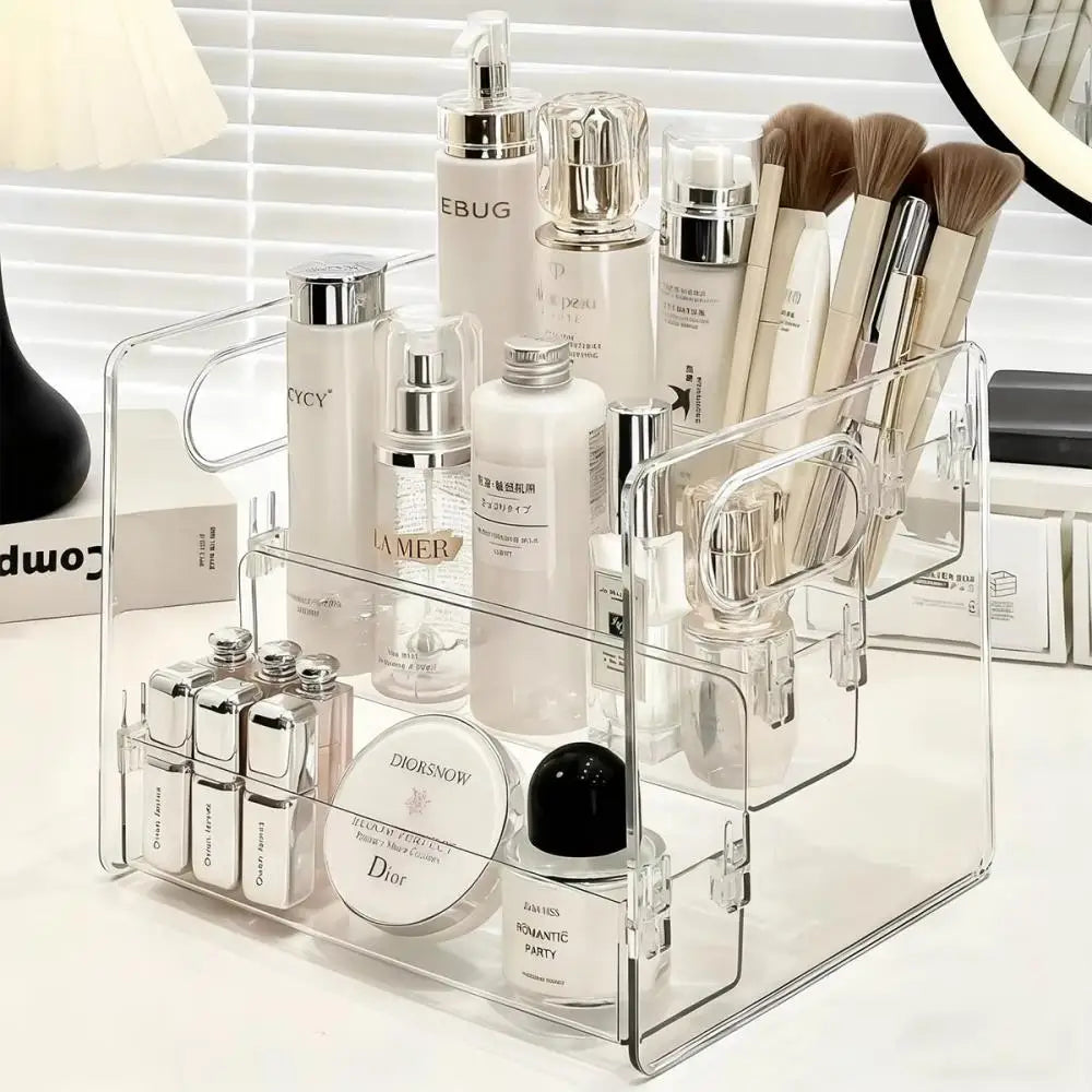 Transparent Portable Compartment Cosmetic Storage Box Desktop Dresser Large Capacity Skin Care Perfume Display Rack