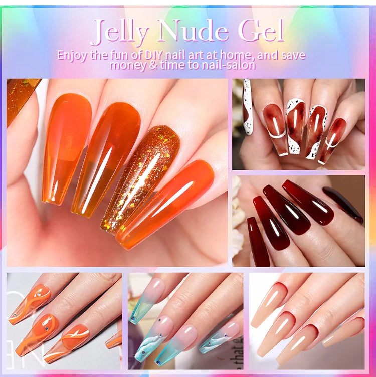 BORN PRETTY 10ml Glitter Pink Nude Jelly Nail Gel Polish Varnis Semi-permanent Sheer Translucent UV LED Soak Off Gel Polish