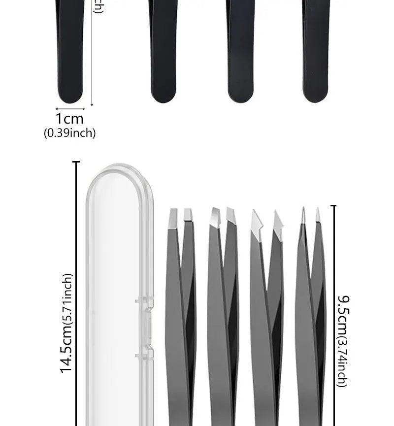 4Pcs Face Hair Removal Eyebrow Tweezers Pincet Clips Stainless Steel Lash Extension Tweezers Slant and Flat Point Beauty Tools