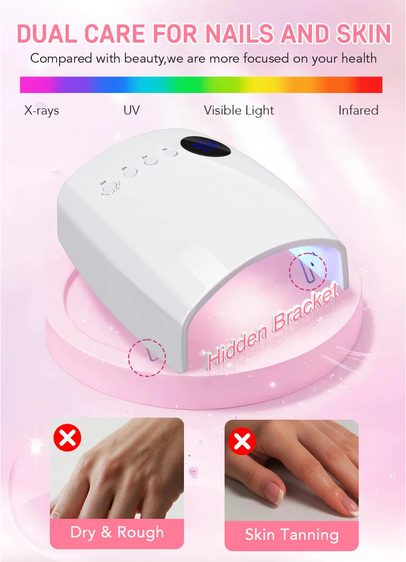 168W UV LED Nail Lamp Rechargeable Cordless Nail Dryer with 4 Timing Modes UV Light for Manicure with 7500mAh Battery