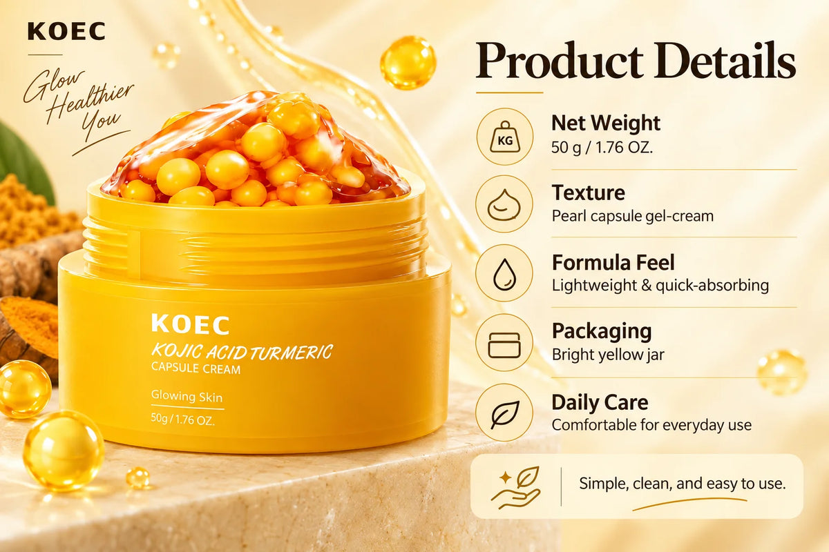 Kojic Acid Turmeric Capsule Cream with Niacinamide & Squalane, Skincare Kojic Acid Face Cream for Even Skin Tone & Glow Firming, Hydrating Capsule Cream, 50g/1.76oz