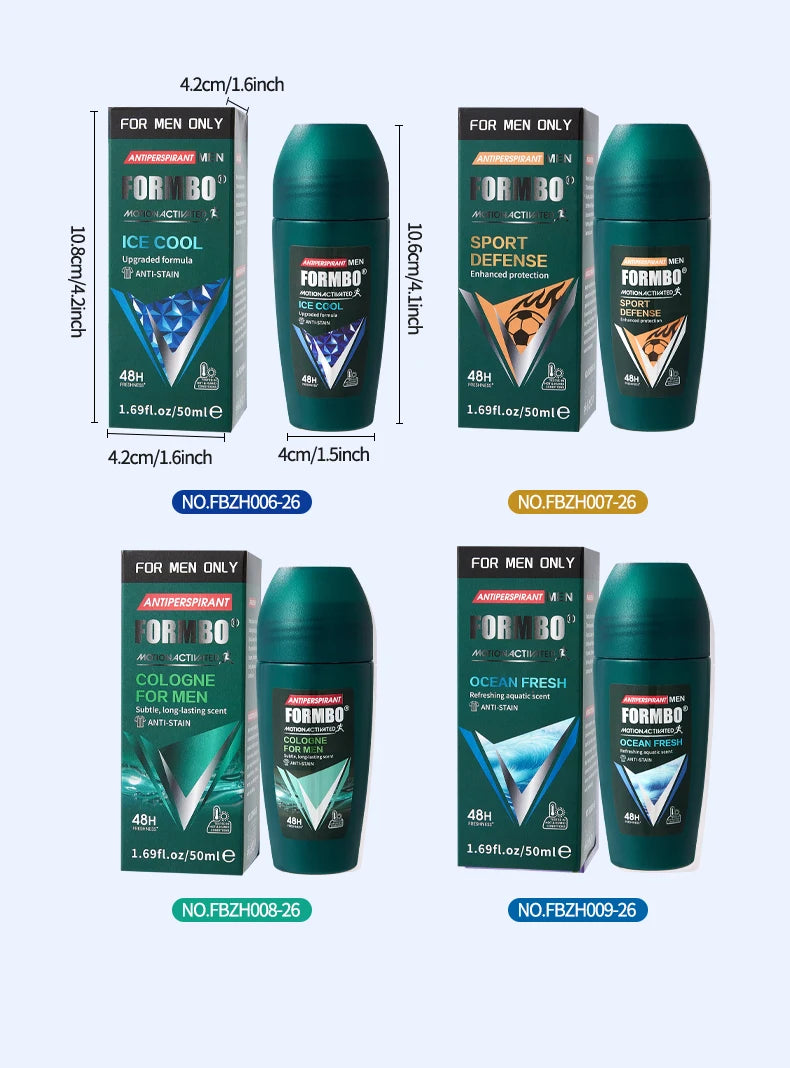 48H Men Antiperspirant Deodorant, Motion-Activated Anti-Perspirant Roll On, Anti-Stain Refreshing Body Odor Remover, 4 Scents f