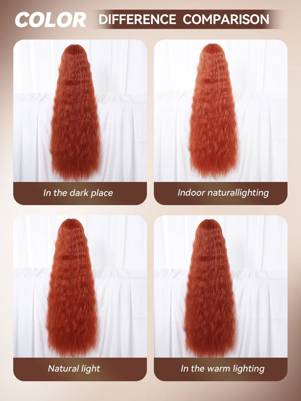 Copper Red Super Long Curly Synthetic Wig with Bangs Ginger Lolita Wavy Heat Resistant Cosplay Halloween Party Wigs for Women