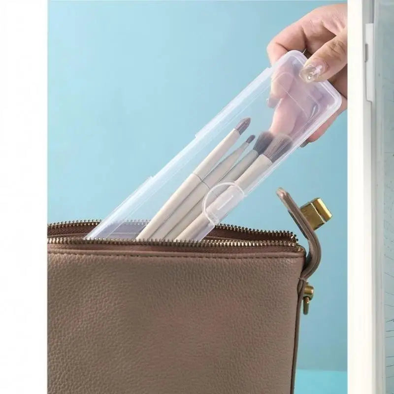 3PCS Transparent Makeup Brush Organizer CaseTravel Cosmetic Brush Storage Box Dustproof Snap-Close Holder With Hanging Loop