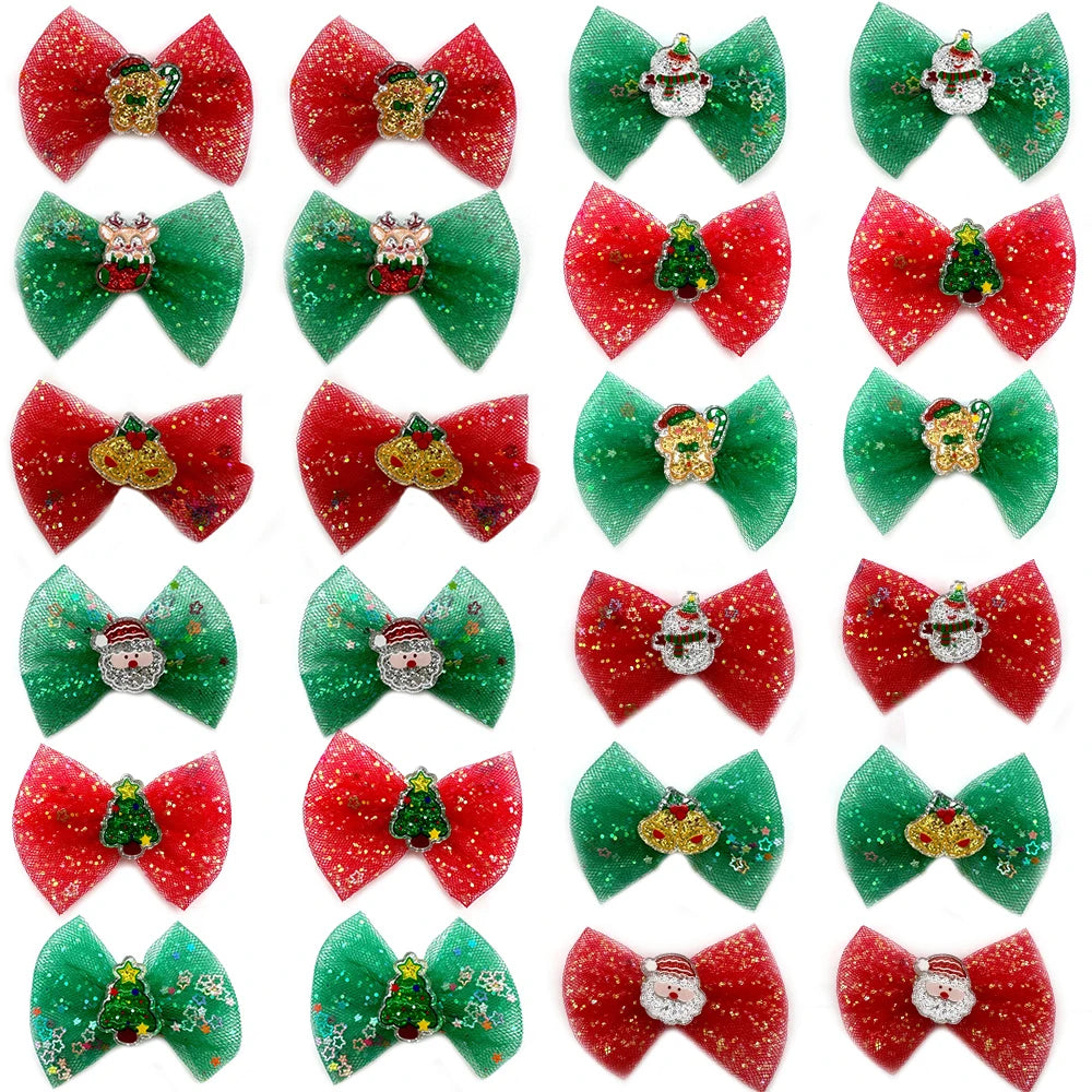 50pcs Christmas Small Dog Grooming Bows Rubber Bands for Dogs Xmas Pet Dog Hair Bow for Grooming Small Dog Cat Hair Accessories