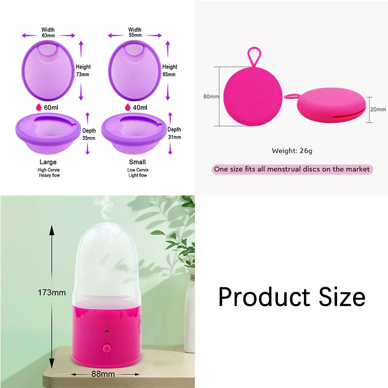 Menstrual Disc Menstrual Cup Set With Electric Sterilizer Storage Case Medical Silicone Period Female Health Care Products