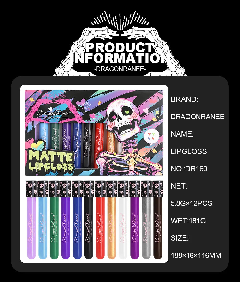 Creative Matte Lip Glaze 12 Shade Collection Vampire Halloween Cosplay Lipstick Waterproof Makeup Set Longwear Beauty  Makeup