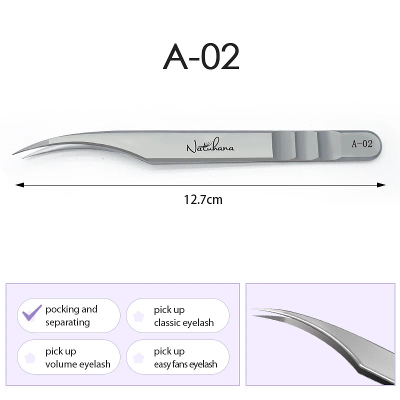 NATUHANA Eyelash Extension Tweezers Stainless Steel High Precision Stainless Steel Superhard Anti-Static Tweezers Makeup Tools