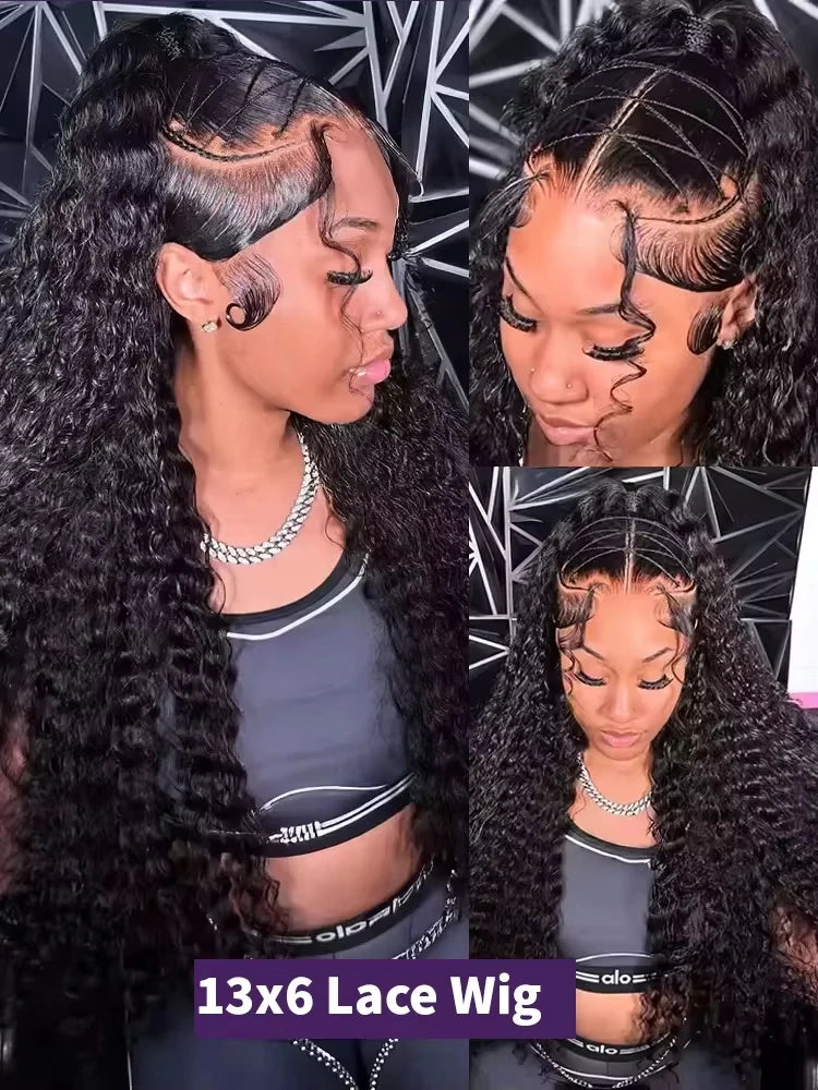 250 Density 100% Human Hair 40 44 Inch Deep Wave 13x4 13x6 HD Lace Front Wigs Water Wave Curly 360 HD Full Lace Front Wig Black