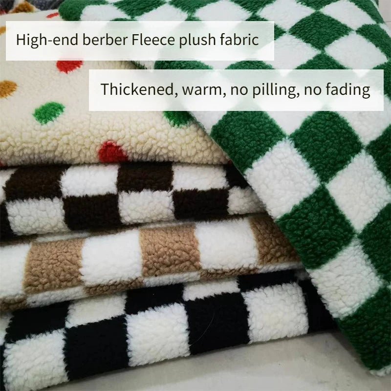 Thickened Short Hair Plush Fabric By The Meter for Needlework Autumn Coat Hoodies Dolls Diy Sewing Cloth Warm Soft Bear Plaid