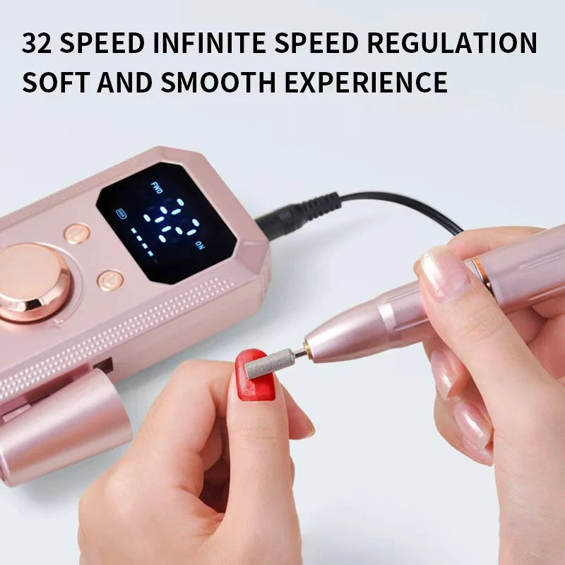 Professional Rechargeable Electric Nail Filer, Portable Cordless Nail Filer, High-Definition LED Display, Multiple Speed Settings, Nail and Pedicure Kit, Suitable for Polishing, Filing, and Removing Acrylic Gel Nails, Ideal H