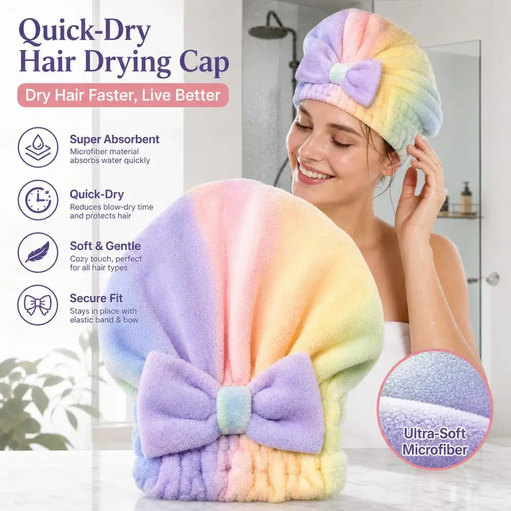 Microfiber Hair Drying Towels Head Wrap with Bow-Knot Shower Cap Hair Turban HairWrap Bath Cap for Curly Long Wet Hair Gift 2026