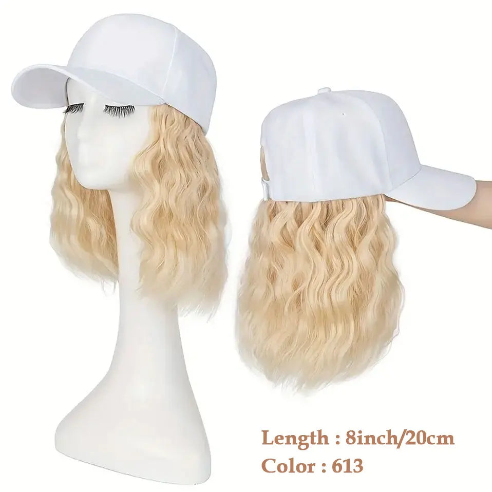 8" Short Wave Baseball Cap Wigs with Curly Hair Extensions for Women Daily Wear Synthetic Wave Adjustable Baseball Hat Wigs