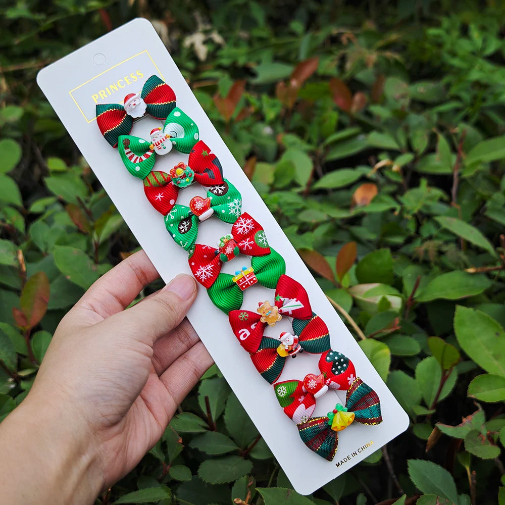 20Pcs Christmas Pet Hair Clips Santa Snowman Bowknot Dog Cat Hair Barrettes Puppy Kitten Holiday Party Grooming Hair Accessories