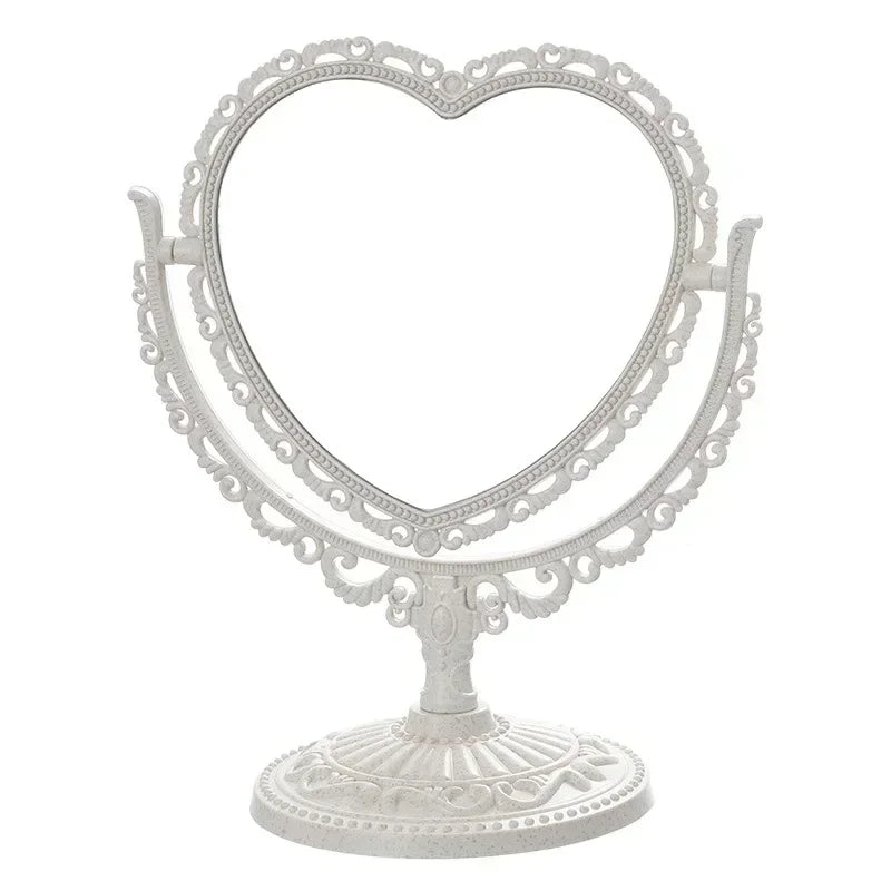 Pink Heart Shape European-Style Retro Make Up Mirror Lovely Girl Oval Princess Cosmetic Creative Retro Girls Student Dormitory