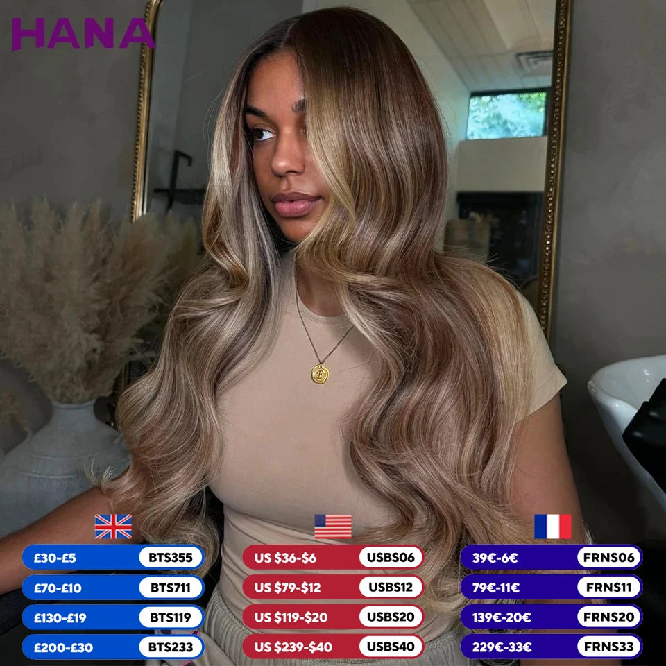 Highlight Ash Brown Blonde Colored 13X6 Lace Frontal Wig Bleached Knots 7X5 Lace Closure Wig Human Hair Drawstring Wig For Women