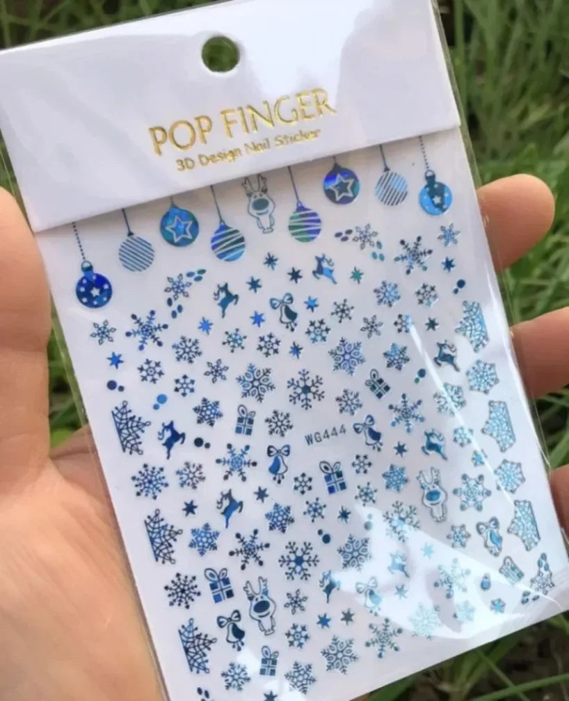 5D White Snowflakes Embossed Nail Art Stickers Winter Charm Decals Self Adhesive Christmas New Year Slider Decoration Manicure