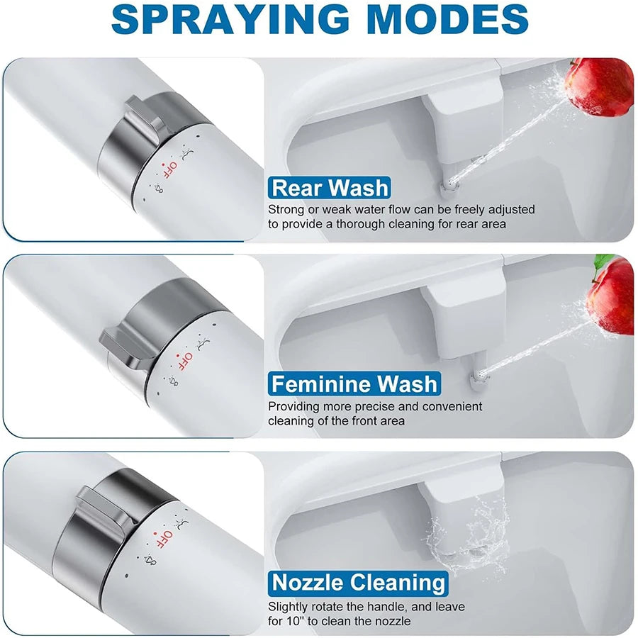 Non-Electric Ultra-Slim Bidet - Dual Nozzle Self-Cleaning Fresh Cold Spray, Adjustable Pressure for Feminine & Rear Hygiene