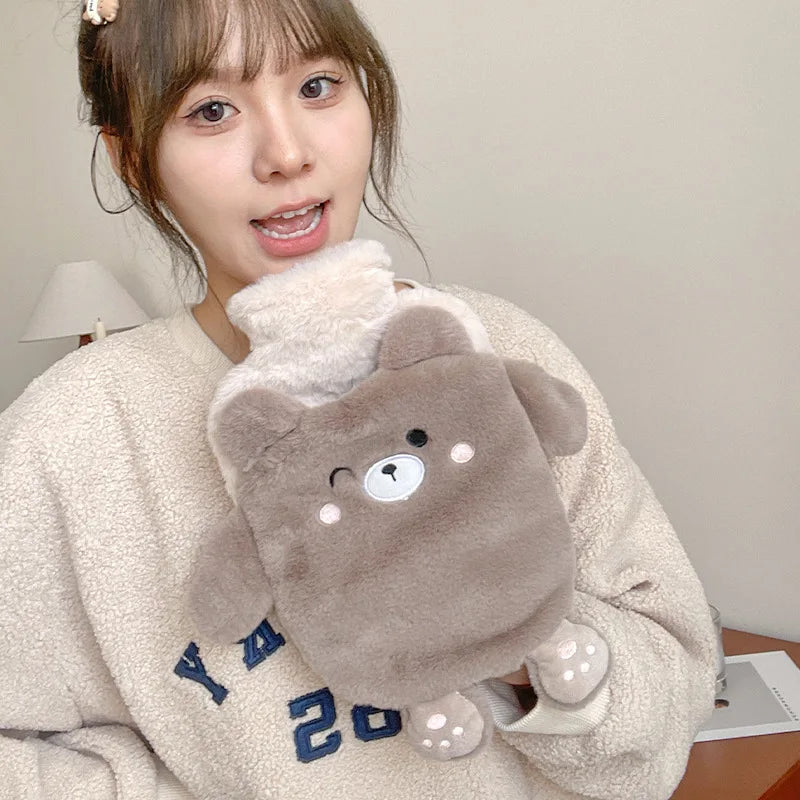 Soft Kawaii Hot Water Bottles Plush Rubber Hand Warmer Foot Belly Explosion-proof Insulating Hot Water Bag for Women Period Pain