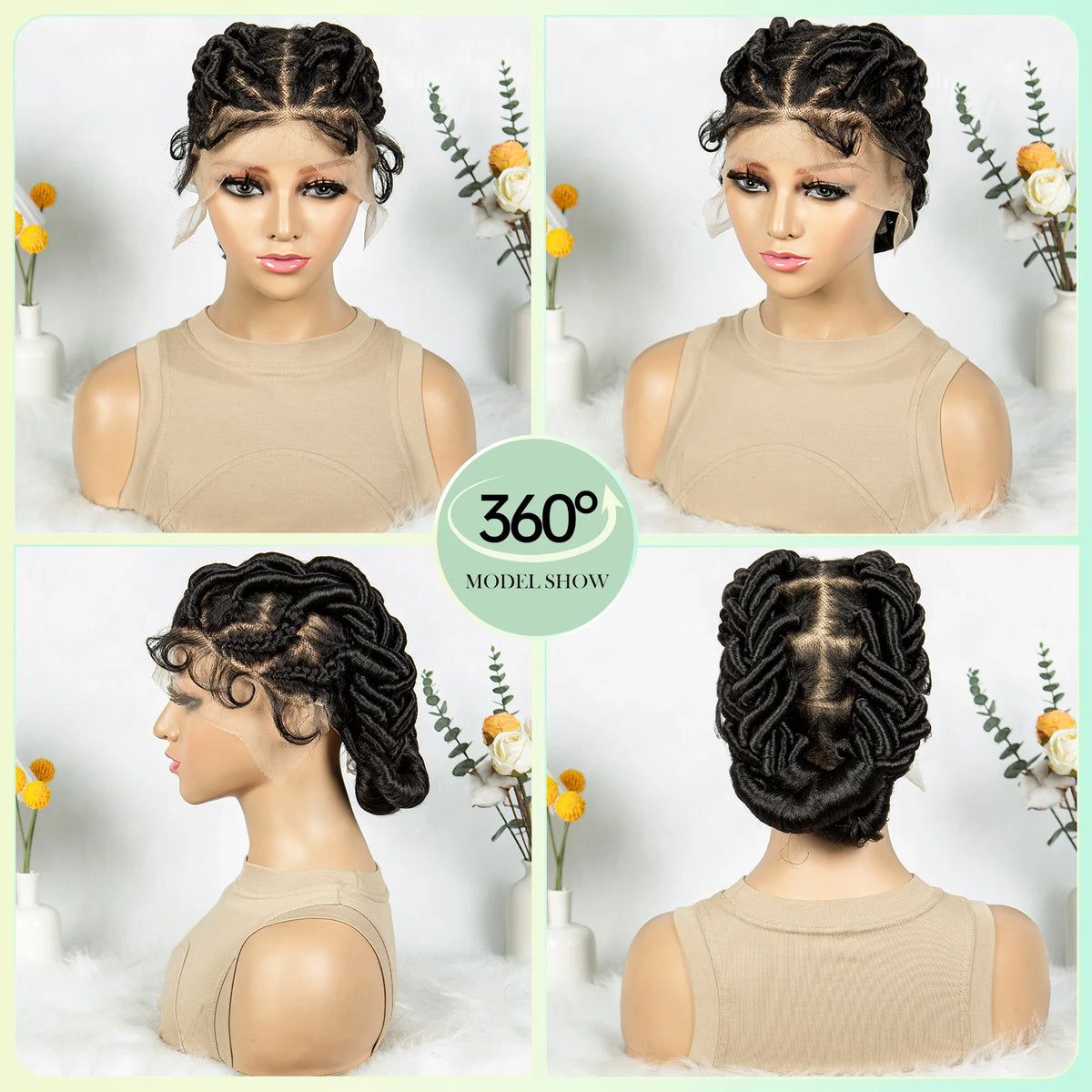 Full Lace Braided Wigs Crochet Twisted Wigs Synthetic Knotless Cornrow Transparent Lace Front Wigs for Black Women