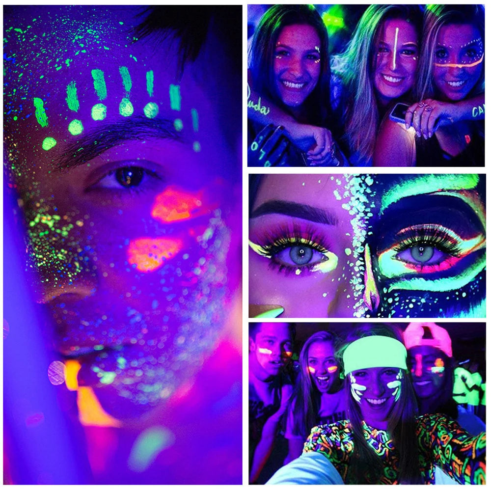 6Pcs Neon Fluorescent UV Glow Eyeliner, Waterproof Long Lasting Colorful Liquid Eye Liner, Rave Party Halloween Makeup Tools