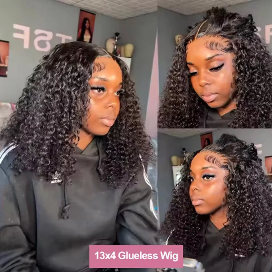 13X6 Kinky Short Curly Bob Wig 16 Inch Lace Frontal Wig Human Hair Deep Curly 13x4 HD Transparent Lace Closure Wigs Pre Plucked
