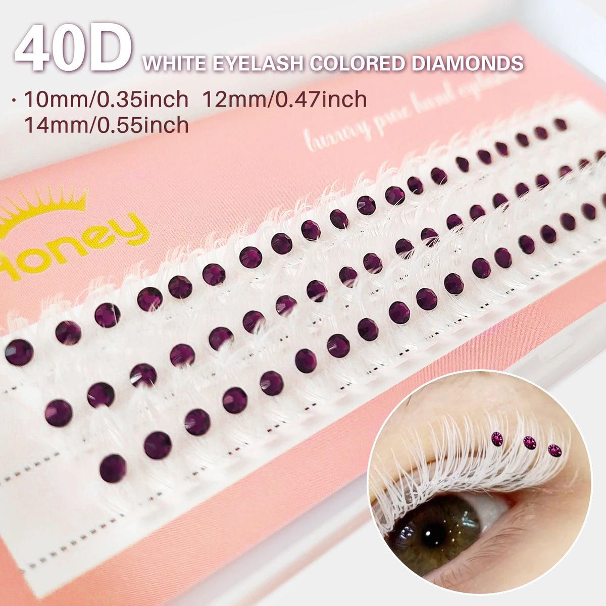 Honey DIY Christmas Eyelash White Eyelashes With Colored Diamonds Mega 40P Fluffy Thick Lashes