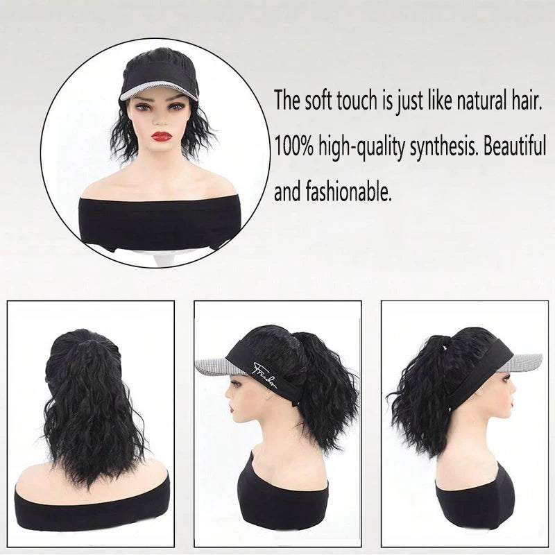 Synthetic wig 16 inch houndstooth empty top baseball cap curly hair wig suitable for women's daily wear
