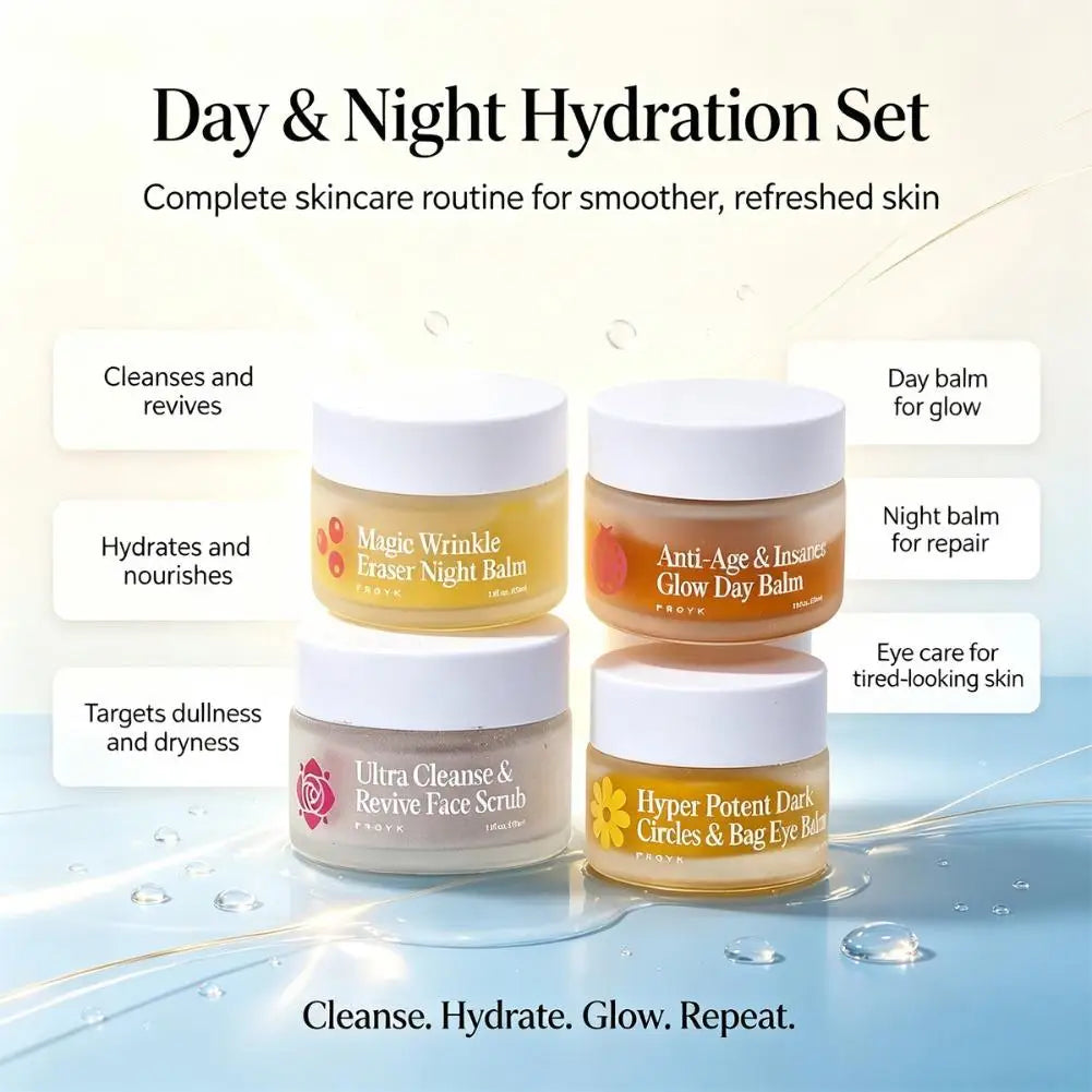 Froya Organics The Complete System For Mature Women's Skin Set Magic Wrinkle Eraser Night Balm Insane Glow Day Brand Cream Set