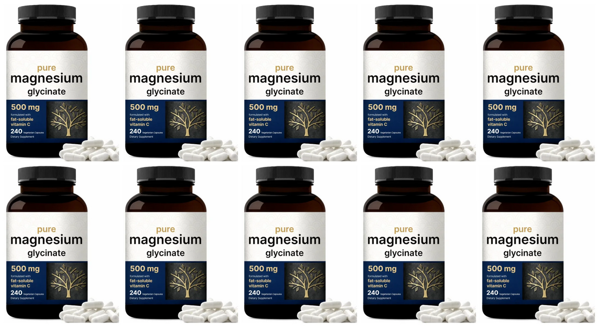 Pure Magnesium Glycinate 500mg Capsules with Vitamin C Supports Relaxation Muscle Nerve Health Bone Support 240 Capsules