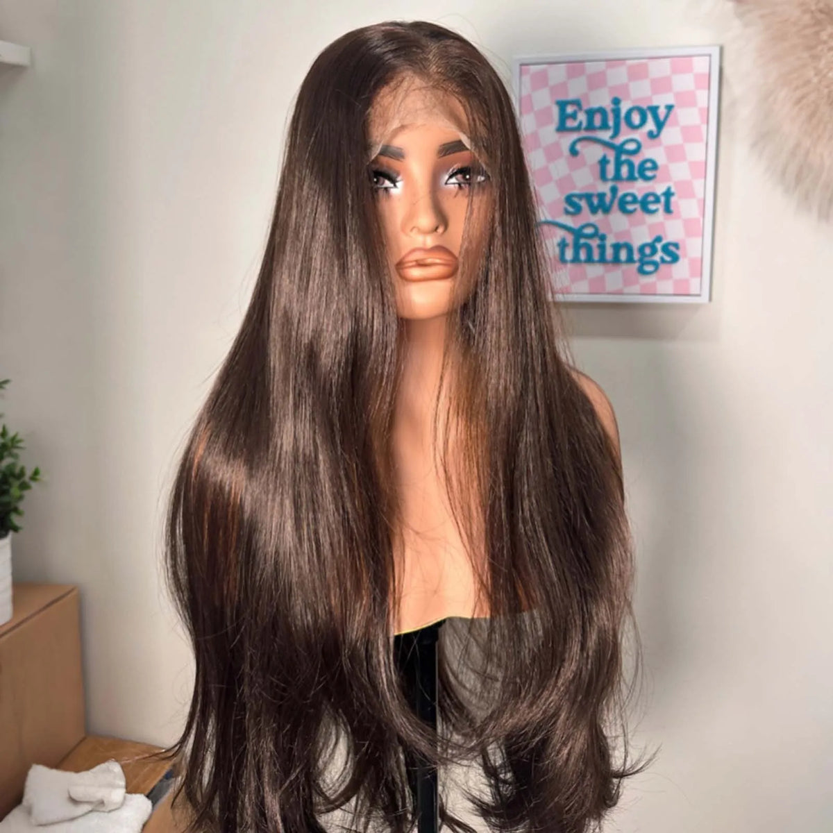Chestnut Brown Wig Long Curly Wavy Synthetic Hair Wig Free Part Natural Wave 13X4 Lace Front Wigs for Women Daily Party Cosplay