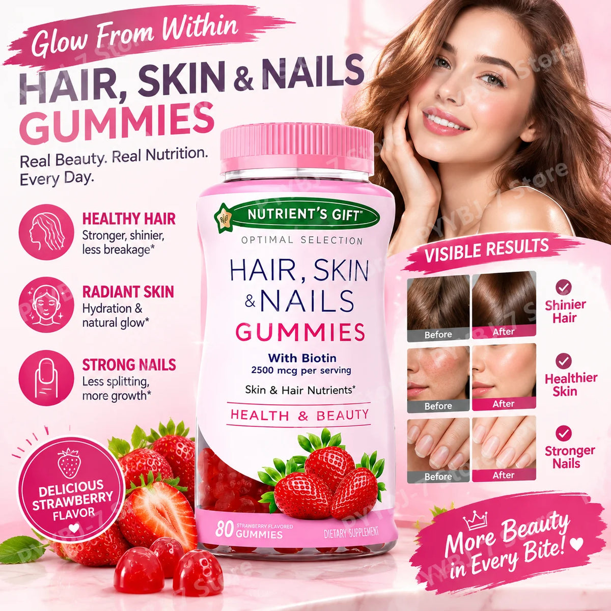 Biotin Gummies 2500mcg for Hair Growth Vitamin Gummies with Vitamin C & E for Skin Antioxidant Collagen Production, 80 Gummies