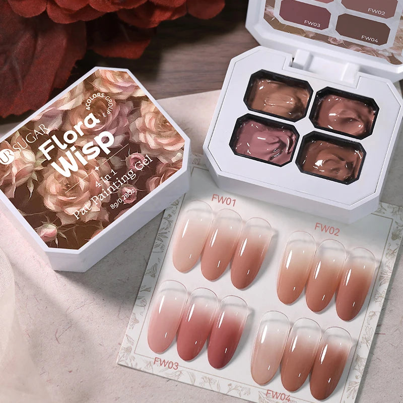 UR SUGAR 4 In 1 Pat Painting Gel Nail Polish Blooming Transfer Design UV LED Soak Off Gel Varnish Gradient Patting Gel Palette