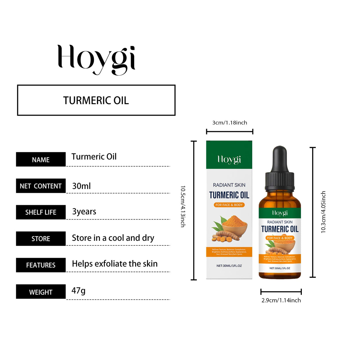 Turmeric Brightening Oil Dark Spot Corrector Exfoliating Face Oil Even Skin Tone Nourishing Fades Sun Spots Body Face Skincare