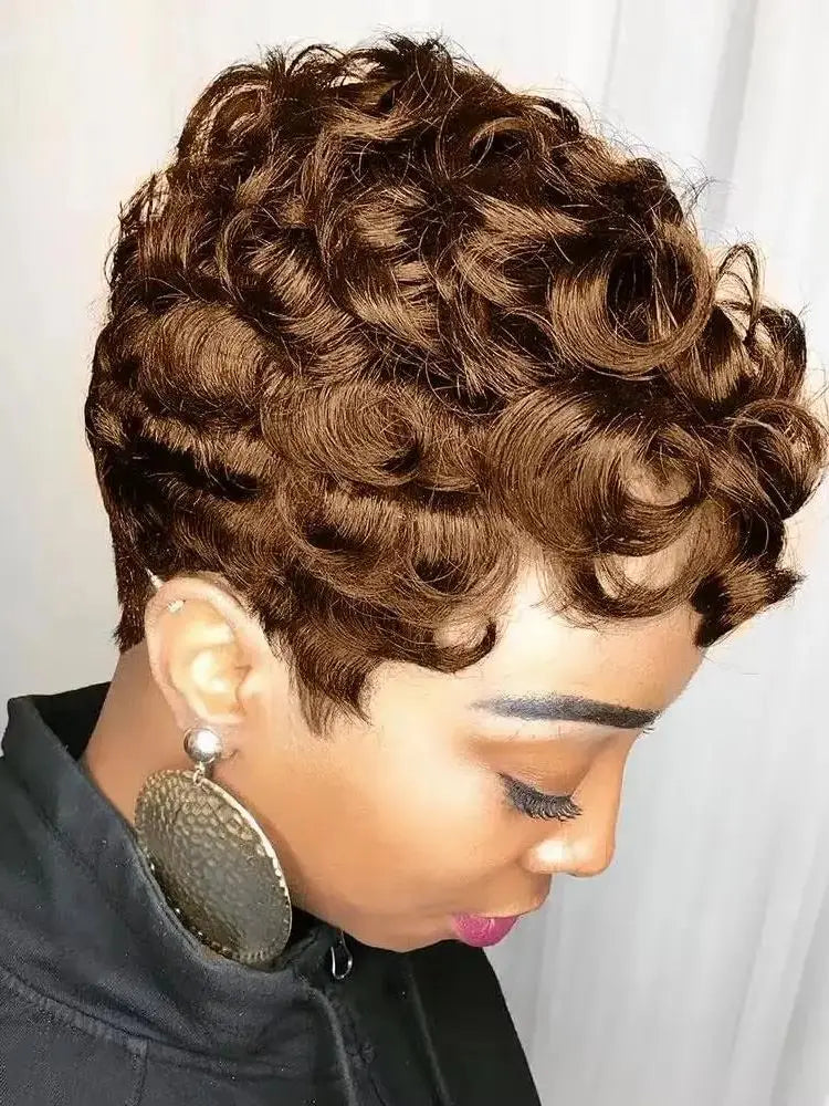 Black Women's Short Curly Elf Wig Black Women's Synthetic Wig Natural Wave Shape Black Elf Cutting Wig Short Curly Layered Elf