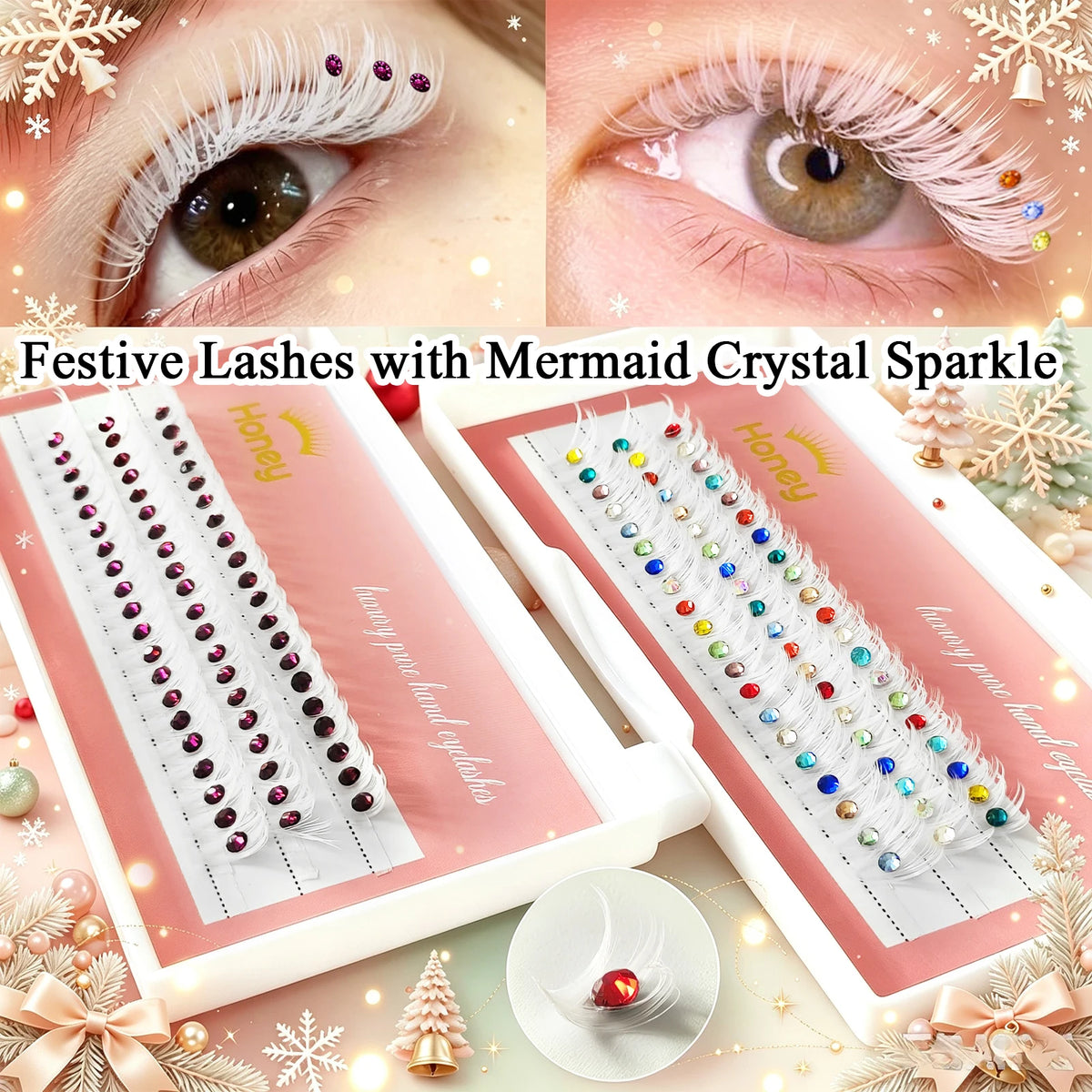 Honey DIY Christmas Eyelash White Eyelashes With Colored Diamonds Mega 40P Fluffy Thick Lashes