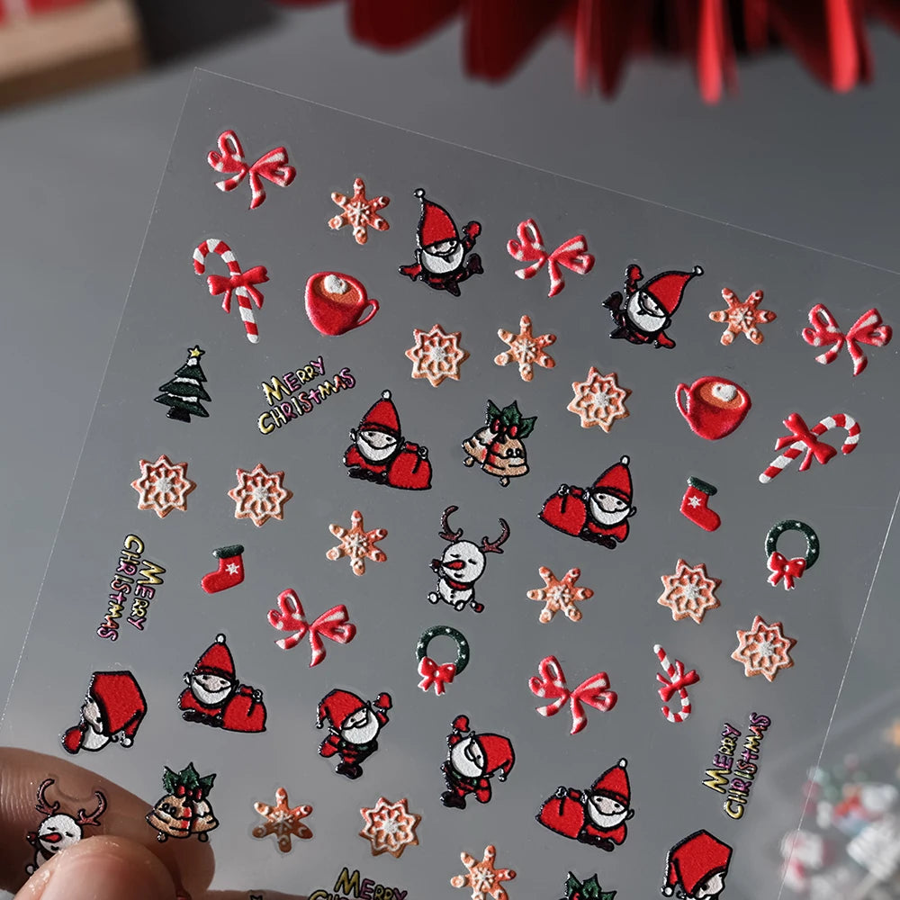1sheet 5D Holly Berries Christmas Nail Declas Cute Polka Dots Christmas Trees Nail Stickers Gingerbread Man Snowflake Manicure