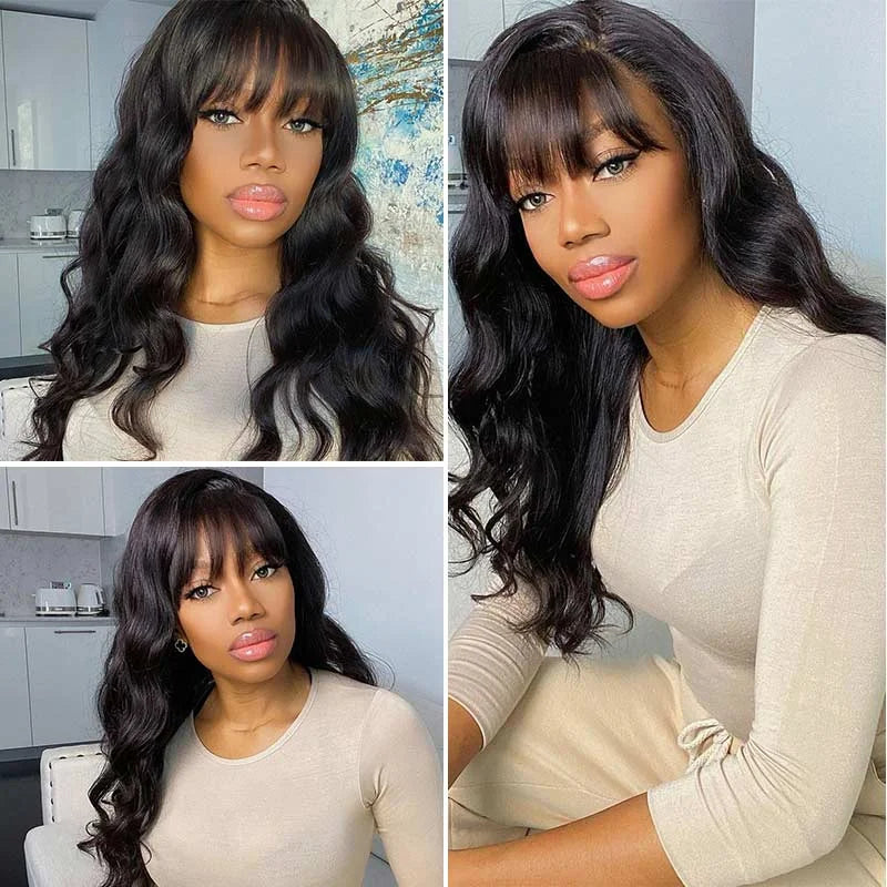 Body Wave Wigs With Bangs Put on go Wigs Human Hair 26inch Glueless Human Hair Wigs Natural Wave Bang Wigs Beginner Friendly
