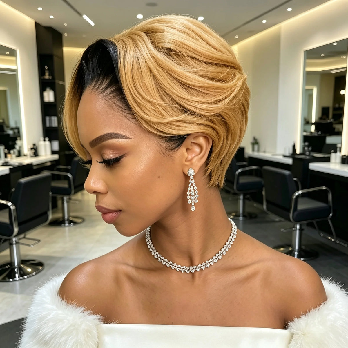 13x4 Lace Front Human Hair Wig Two Tone Honey Blonde & Black Short Straight Bob Wigs 180% Density For Women