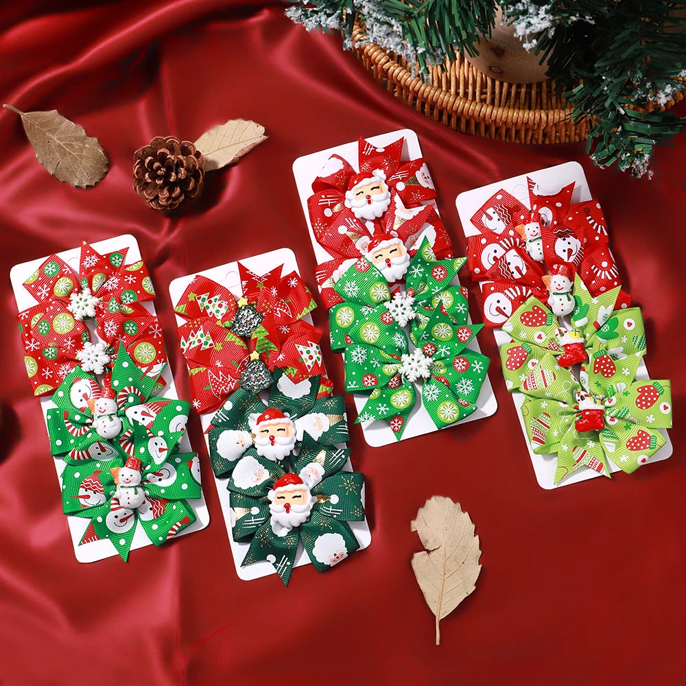 Christmas Sunflower Ribbon Hair Clip Acrylic Material Elk Santa Claus Bow Hair Clip Children's Christmas Party Headwear