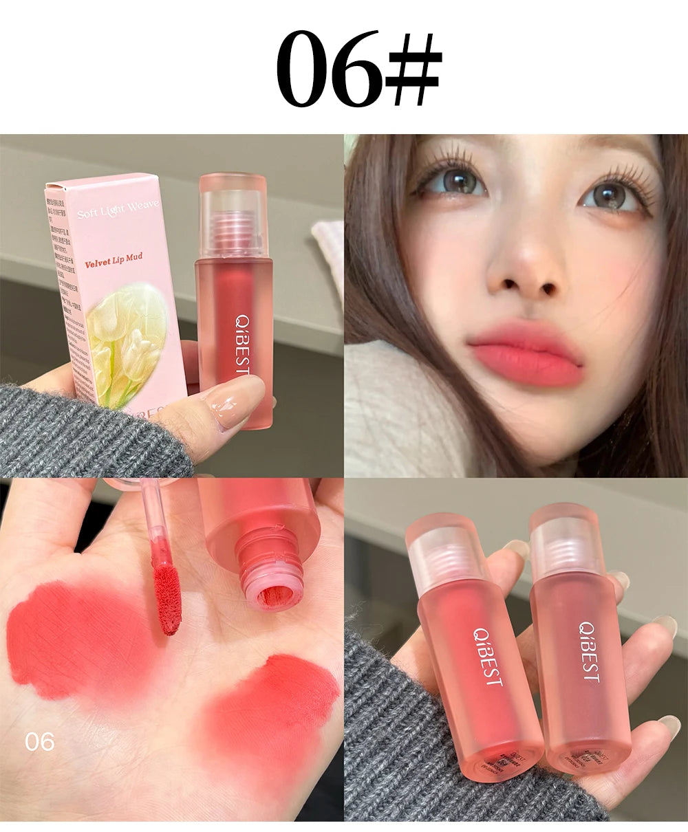 QIBEST 6 Colors Matte Liquid Lipstick Velvet Durable Lip Gloss Sexy Red Lip Stain Makeup Waterproof Lasting Lip Mud Cosmetics