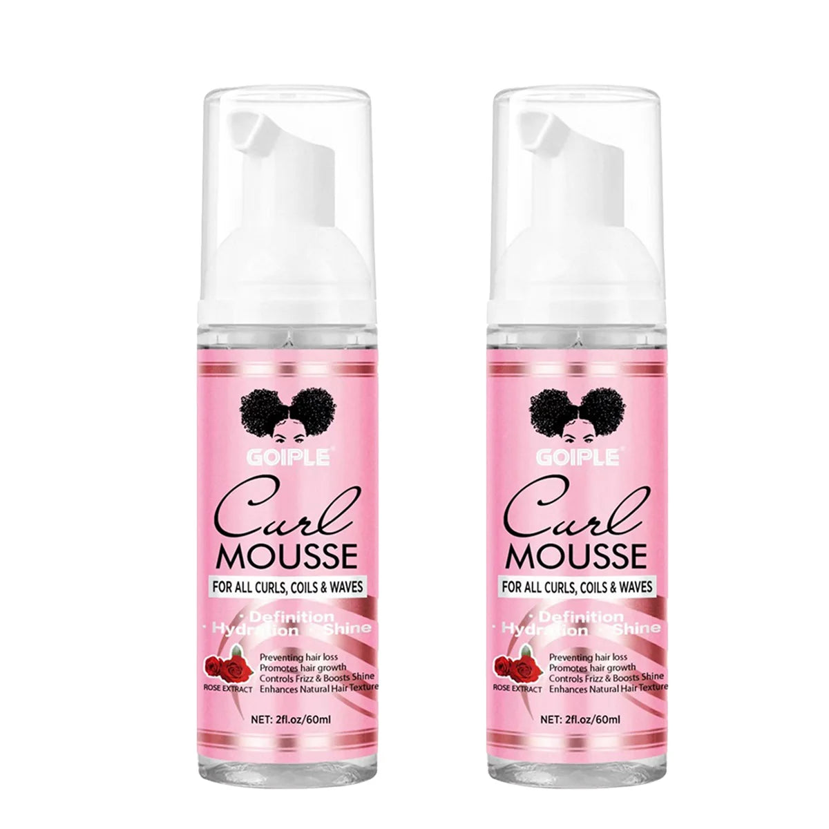60ml Rose Curl Mousse Moisturizing Styling Product,Deep Hydrating High-Shine Foam Spray,Smoothing and Control Frizz Curly Mousse