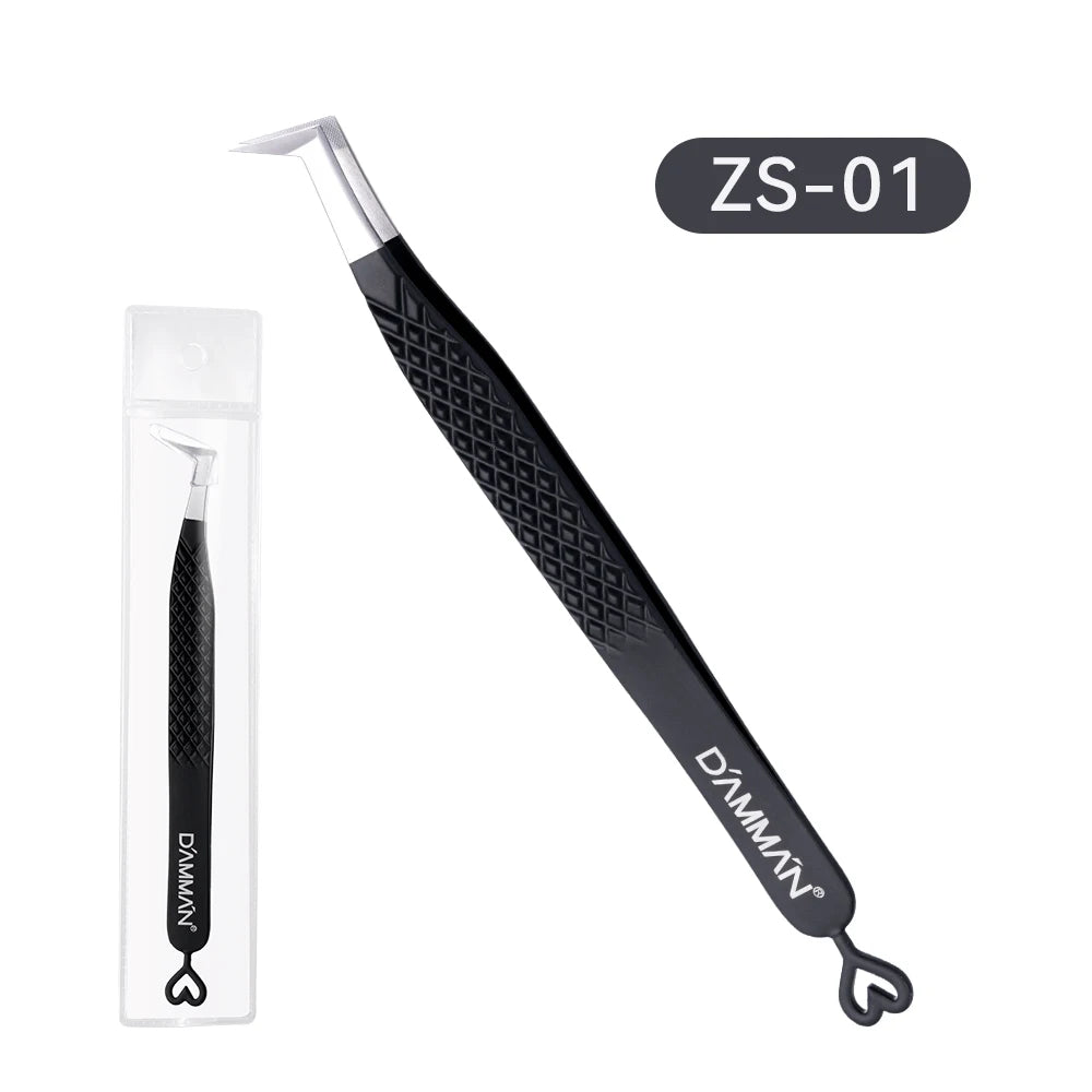 DAMMAN Fiber Tip Lash Extensions Tweezers Professional Eyelash Tweezers Anti-slip Lash Tweezers Eyelash Extension Supplies